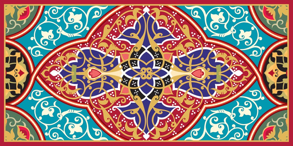Crimson Iznik — the coffee-table runner, 100 × 50 cm