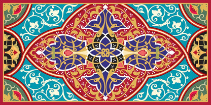 Crimson Iznik — the coffee-table runner, 100 × 50 cm