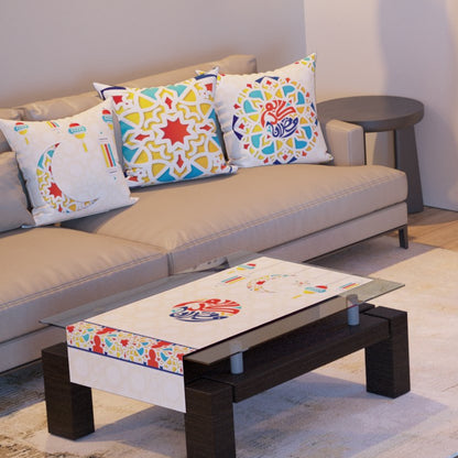 Festive Mandala — the three cushions and the coffee-table runner