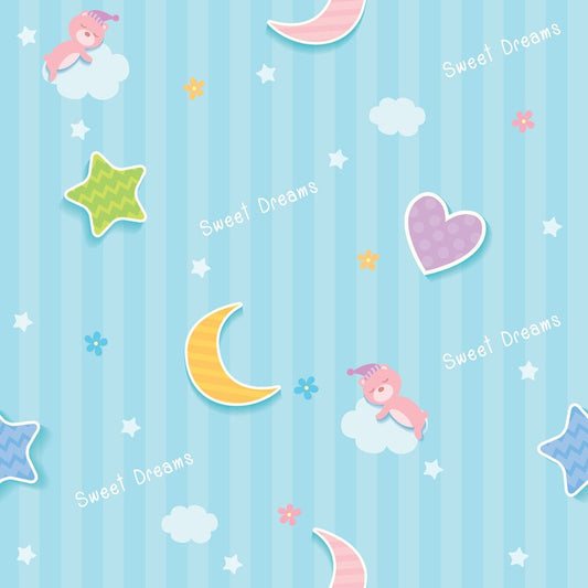 Sweet Dreams Blue — the printed pattern, one repeat — Karen Fabrics