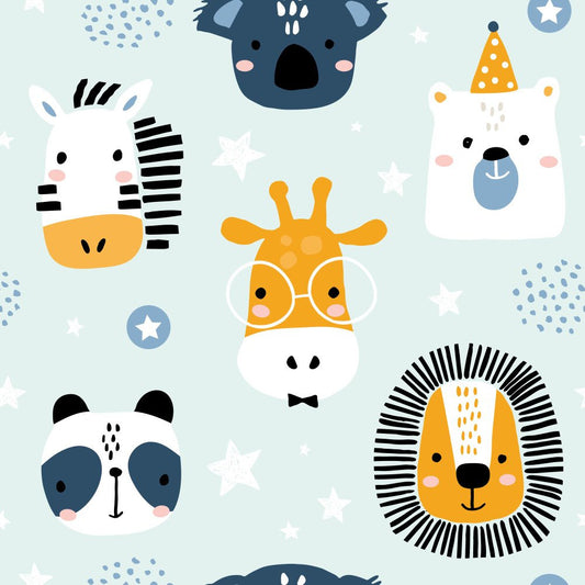 Safari Faces Mint — the printed pattern, one repeat — Karen Fabrics