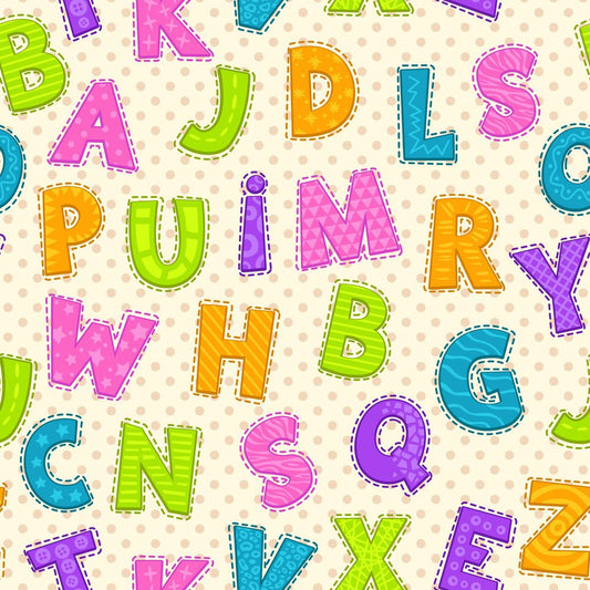 Alphabet Party — the printed pattern, one repeat — Karen Fabrics