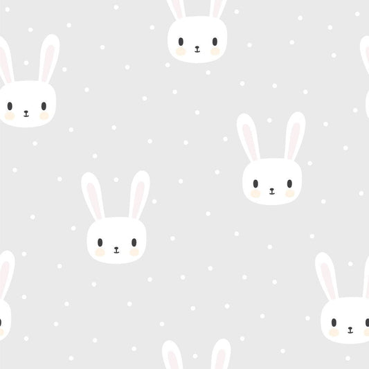 Little Bunnies Grey — the printed pattern, one repeat — Karen Fabrics