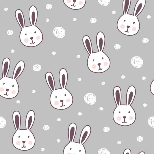 Bunny Hop Grey — the printed pattern, one repeat — Karen Fabrics