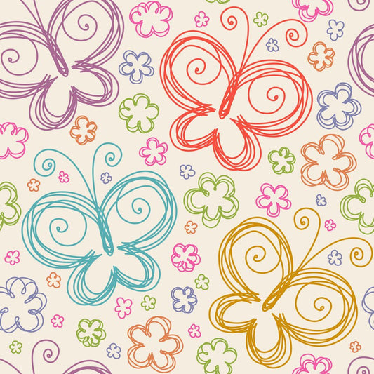 Butterfly Doodles — the printed pattern, one repeat — Karen Fabrics
