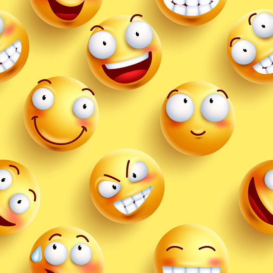 Happy Smileys Yellow — the printed pattern, one repeat — Karen Fabrics