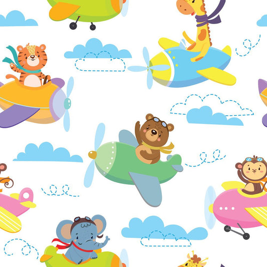 Flying Friends White — the printed pattern, one repeat — Karen Fabrics