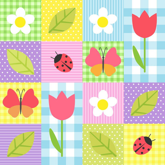 Garden Patchwork — the printed pattern, one repeat — Karen Fabrics