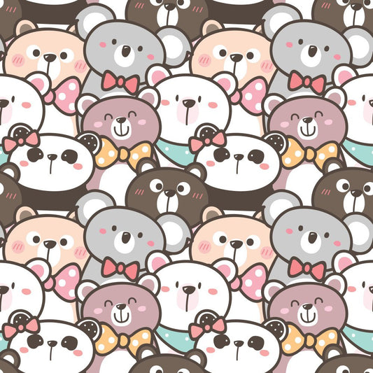 Bear Crowd Grey — the printed pattern, one repeat — Karen Fabrics