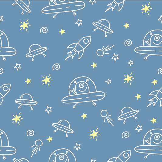 Space Doodles Blue — the printed pattern, one repeat — Karen Fabrics