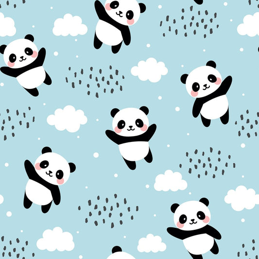 Panda Clouds Blue — the printed pattern, one repeat — Karen Fabrics