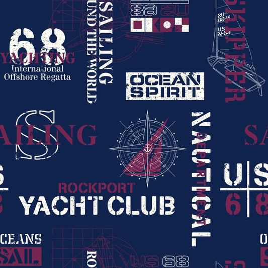 Yacht Club Navy — the printed pattern, one repeat — Karen Fabrics