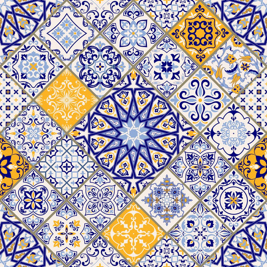 Lisbon Azulejo, colourway No. 1 — the printed pattern, one repeat — Karen Fabrics