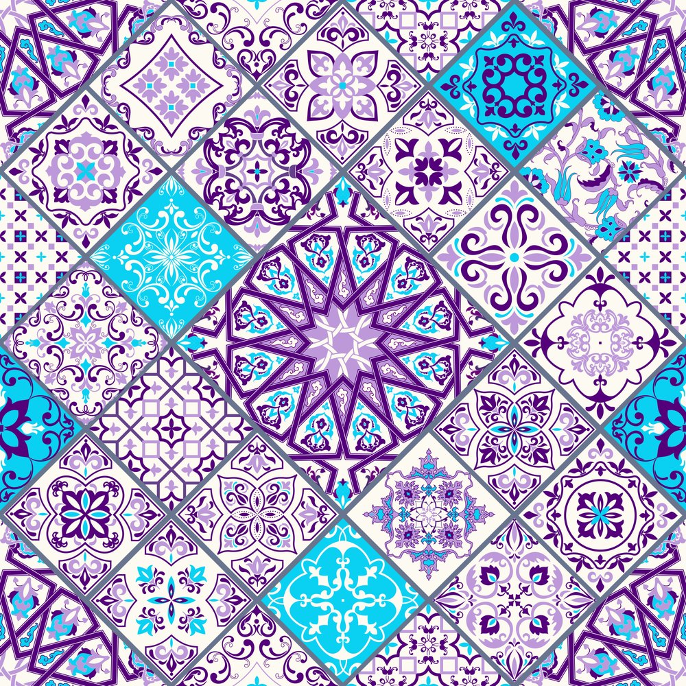 Lisbon Azulejo, colourway No. 3 — the printed pattern, one repeat — Karen Fabrics