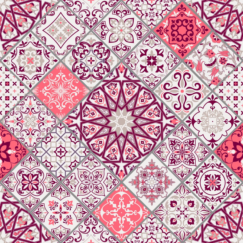 Lisbon Azulejo, colourway No. 4 — the printed pattern, one repeat — Karen Fabrics