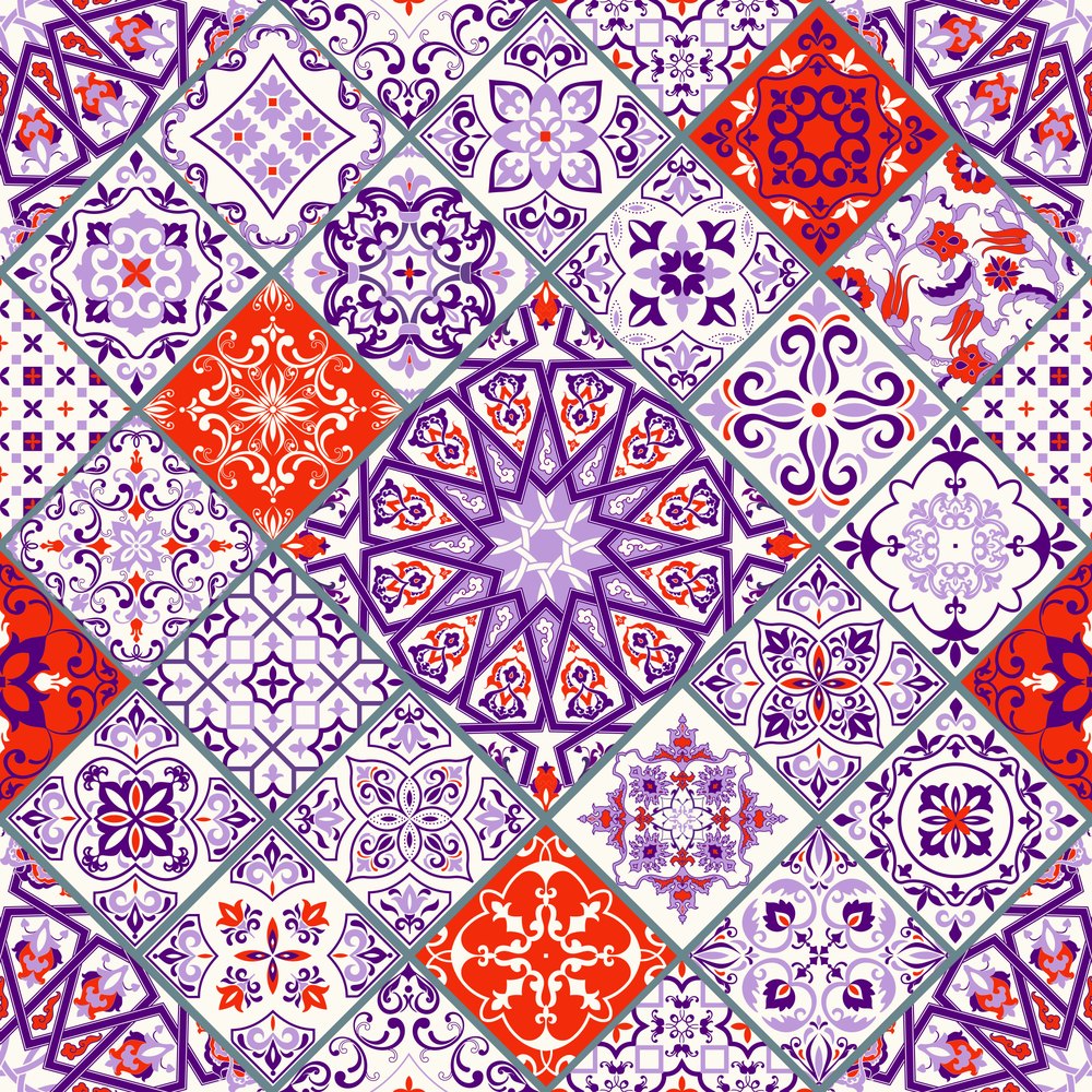 Lisbon Azulejo, colourway No. 5 — the printed pattern, one repeat — Karen Fabrics