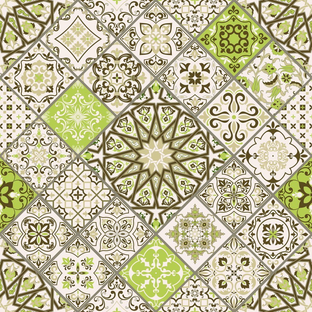 Lisbon Azulejo, colourway No. 6 — the printed pattern, one repeat — Karen Fabrics
