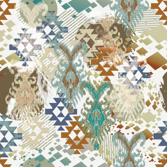 Kilim Pop, colourway No. 2 — the printed pattern, one repeat — Karen Fabrics