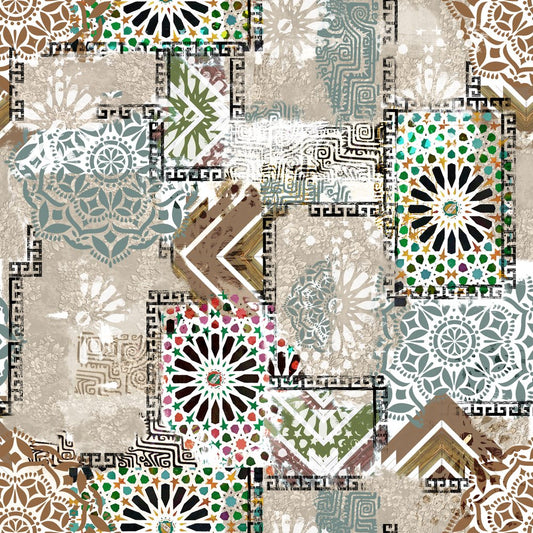 Zellige Patch, colourway No. 2 — the printed pattern, one repeat — Karen Fabrics