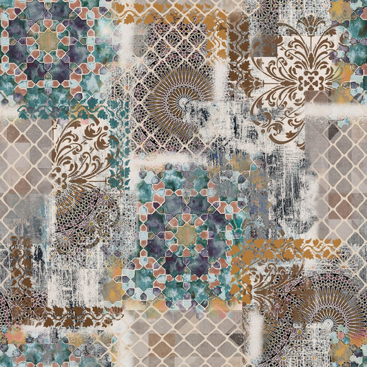 Emerald Mosaic, colourway No. 2 — the printed pattern, one repeat — Karen Fabrics