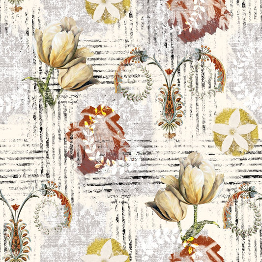 Tulip Reverie, colourway No. 1 — the printed pattern, one repeat — Karen Fabrics