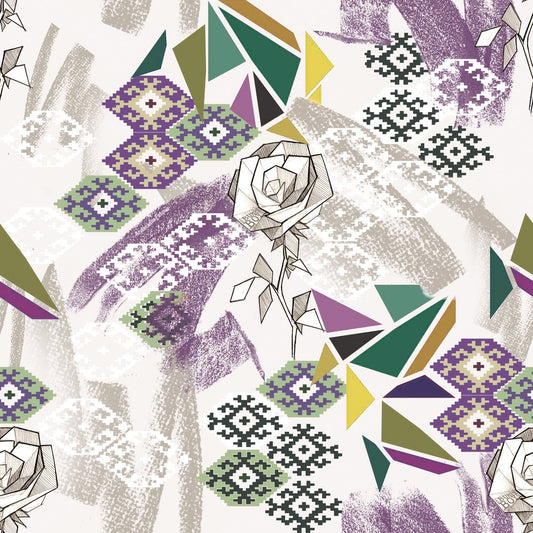 Origami Kilim, colourway No. 2 — the printed pattern, one repeat — Karen Fabrics