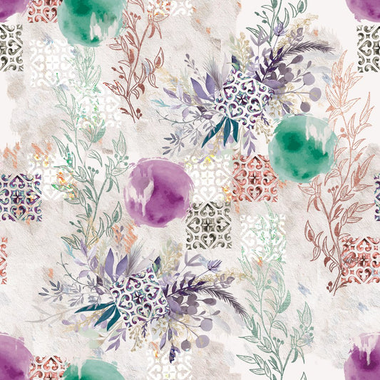 Lilac Watercolor, colourway No. 1 — the printed pattern, one repeat — Karen Fabrics