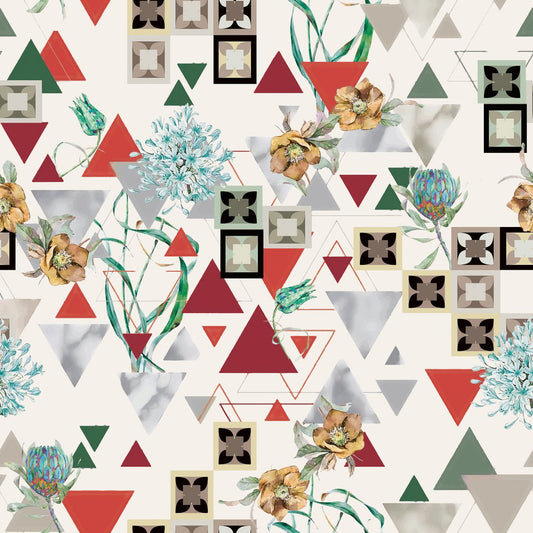 Terracotta Prisms, colourway No. 2 — the printed pattern, one repeat — Karen Fabrics