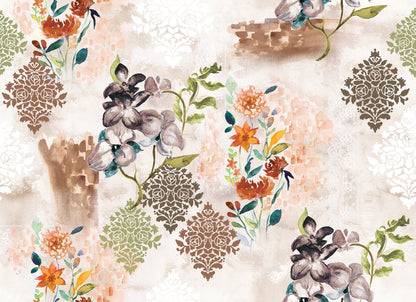 Damask Posy, colourway No. 1 — the printed pattern, one repeat — Karen Fabrics