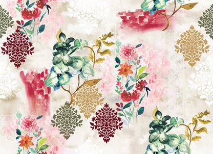 Damask Posy, colourway No. 2 — the printed pattern, one repeat — Karen Fabrics