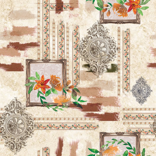 Gallery Lilies, colourway No. 1 — the printed pattern, one repeat — Karen Fabrics