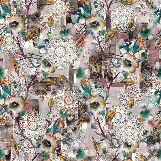 Teal Blossom Branch, colourway No. 2 — the printed pattern, one repeat — Karen Fabrics