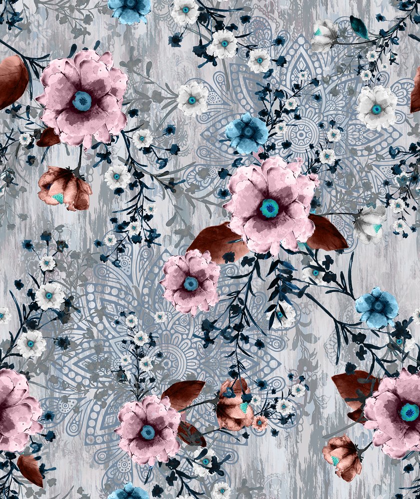 Blush Wildflower, colourway No. 2 — the printed pattern, one repeat — Karen Fabrics