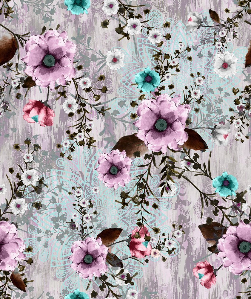 Blush Wildflower, colourway No. 3 — the printed pattern, one repeat — Karen Fabrics