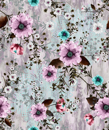 Blush Wildflower, colourway No. 3 — the printed pattern, one repeat — Karen Fabrics