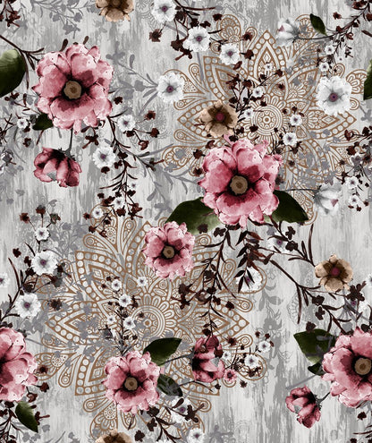 Blush Wildflower, colourway No. 4 — the printed pattern, one repeat — Karen Fabrics