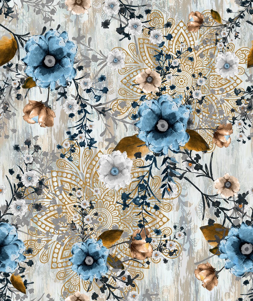 Blush Wildflower, colourway No. 5 — the printed pattern, one repeat — Karen Fabrics