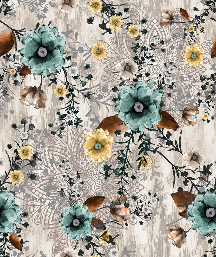 Blush Wildflower, colourway No. 6 — the printed pattern, one repeat — Karen Fabrics