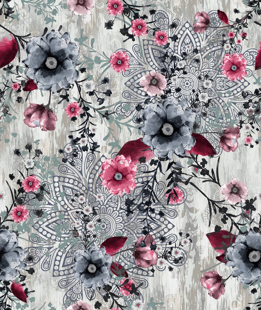 Blush Wildflower, colourway No. 7 — the printed pattern, one repeat — Karen Fabrics