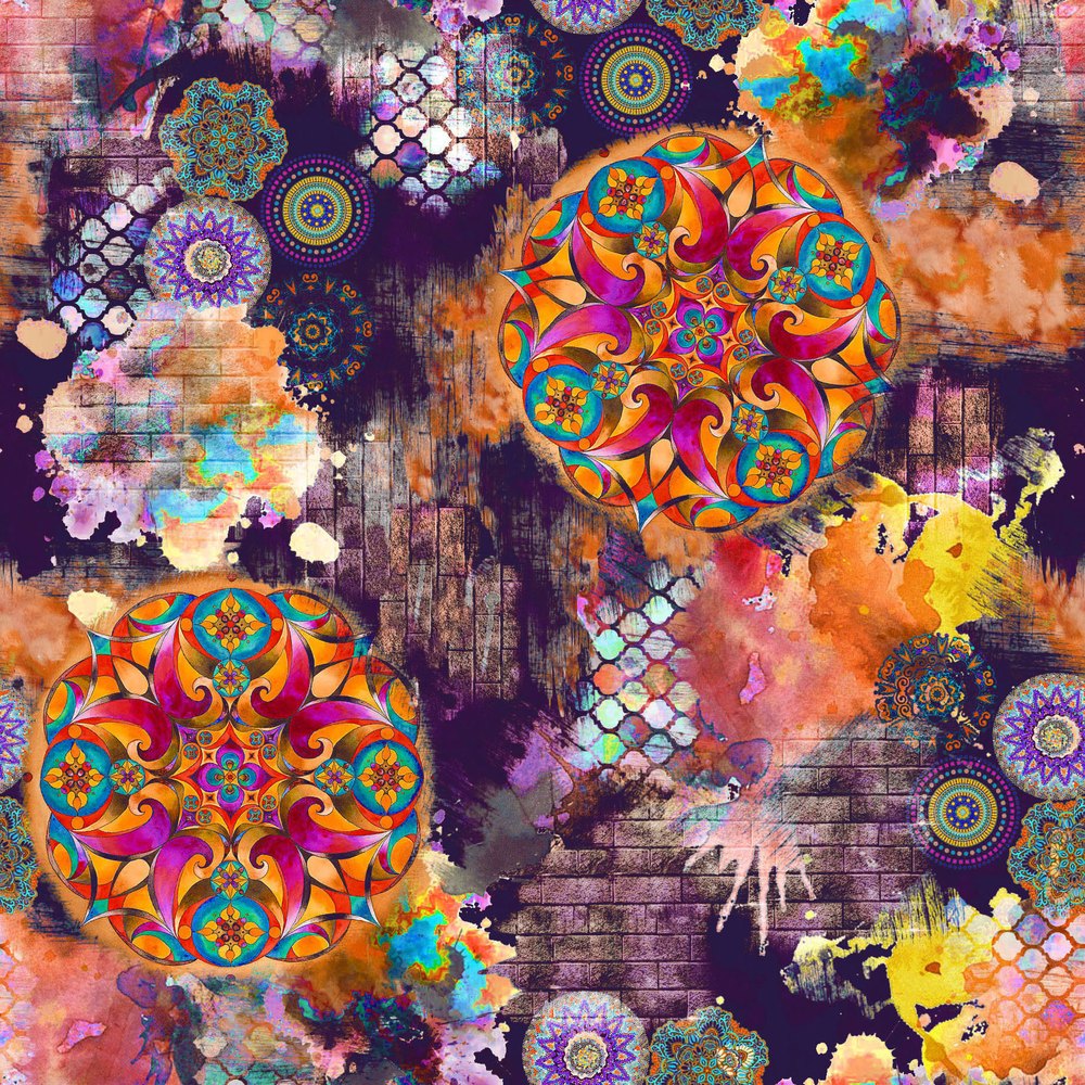ماندالا الزعفران، اللون رقم 5 — النقشة المطبوعة، تكرار واحد — كارن فابريكس
