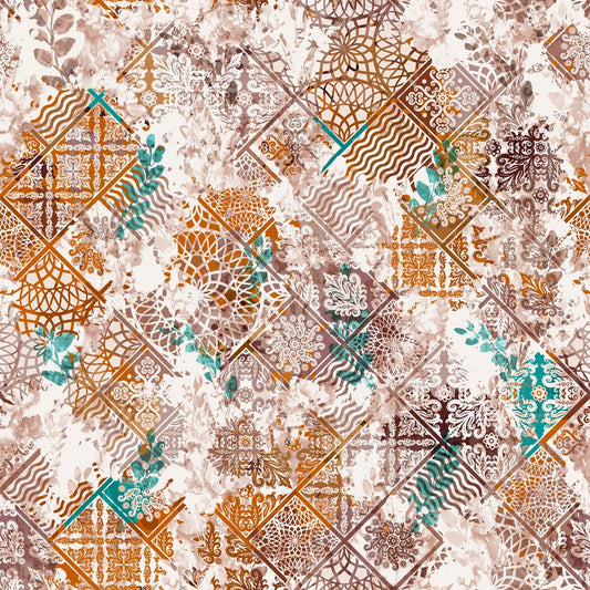 Copper Lacework, colourway No. 1 — the printed pattern, one repeat — Karen Fabrics