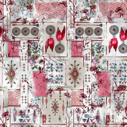 Navajo Postcards, colourway No. 2 — the printed pattern, one repeat — Karen Fabrics