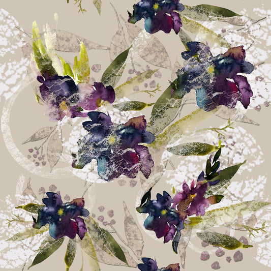 Indigo Orchid — the printed pattern, one repeat — Karen Fabrics