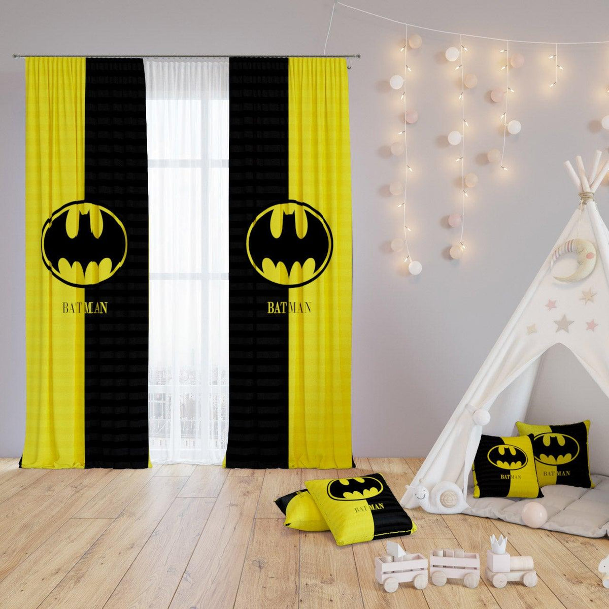 Batman Legend Black Yellow Curtain Panels Set Of 2 Karen Fabrics