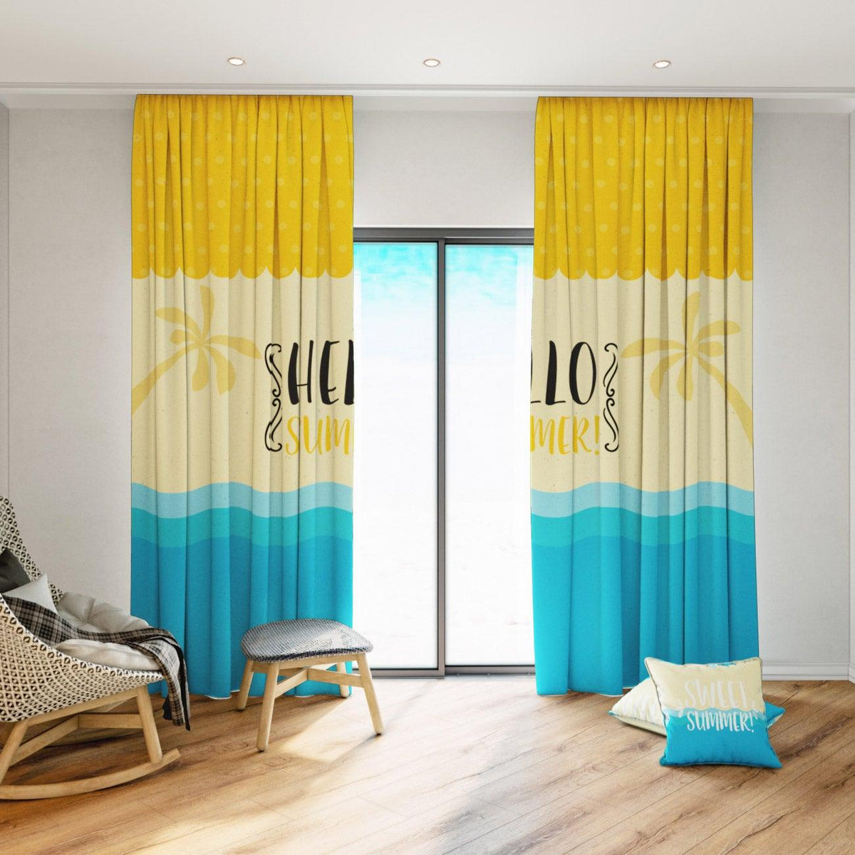 Bold Blue and Yellow Summer Curtain Panels (Set of 2) – Karen Fabrics